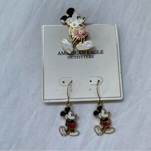 American Eagle Outfitters NEW Disney Mickey Mouse Gold-Tone Earrings & Brooch